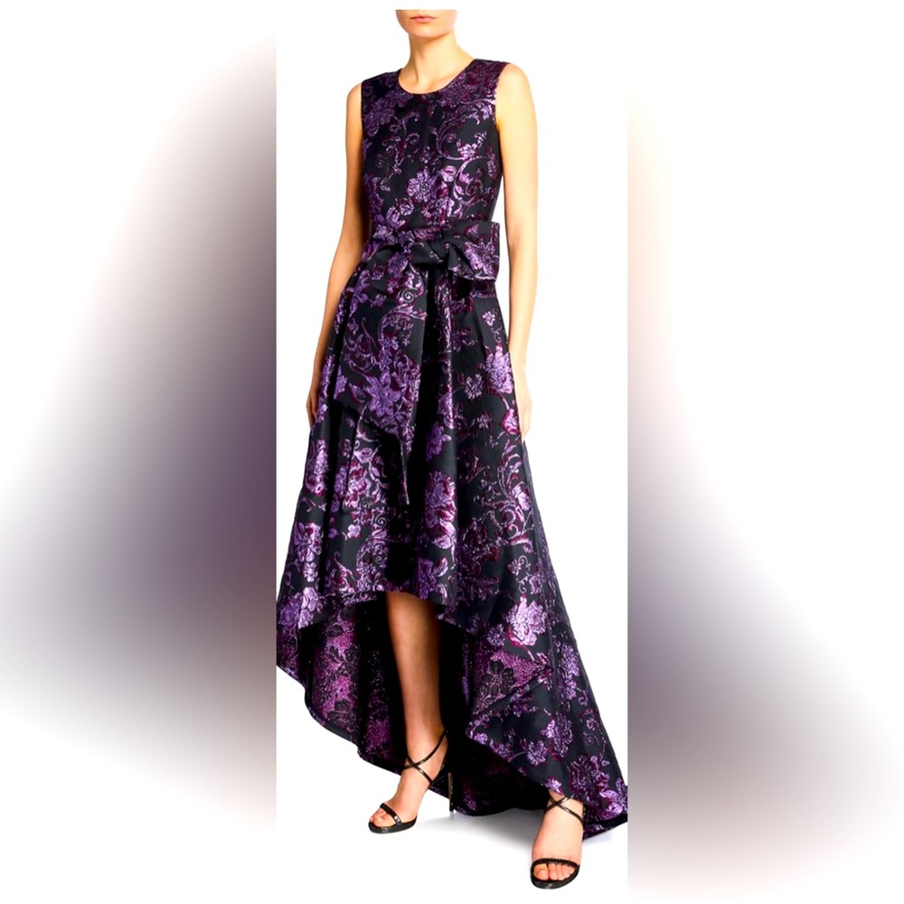 Zac posen high low floral brocade gown
